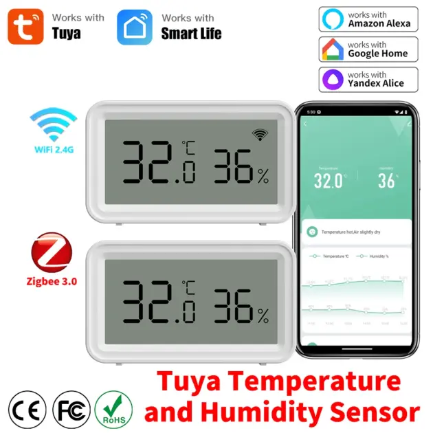 Tuya Zigbee/WiFi Humidity Temperature Sensor Smart Hygrometer Thermometer Home Monitoring APP Voice Control Work with Alexa