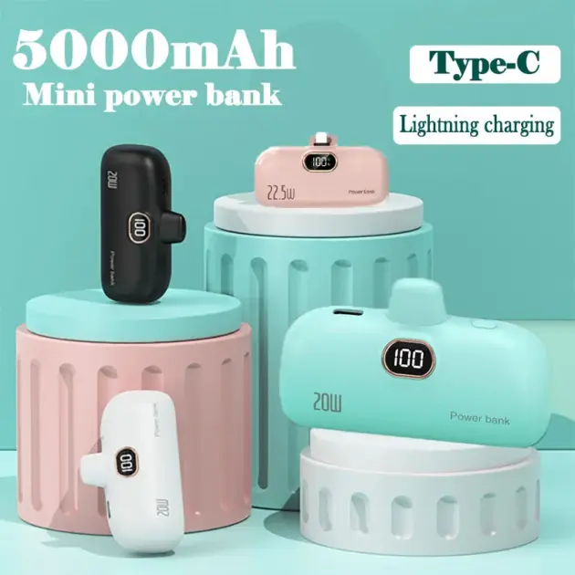 Mini Portable Power Bank 2000/5000mah Capsule Mobile Powerbank Supply Emergency External Battery Fast Charger for iphone Type-c